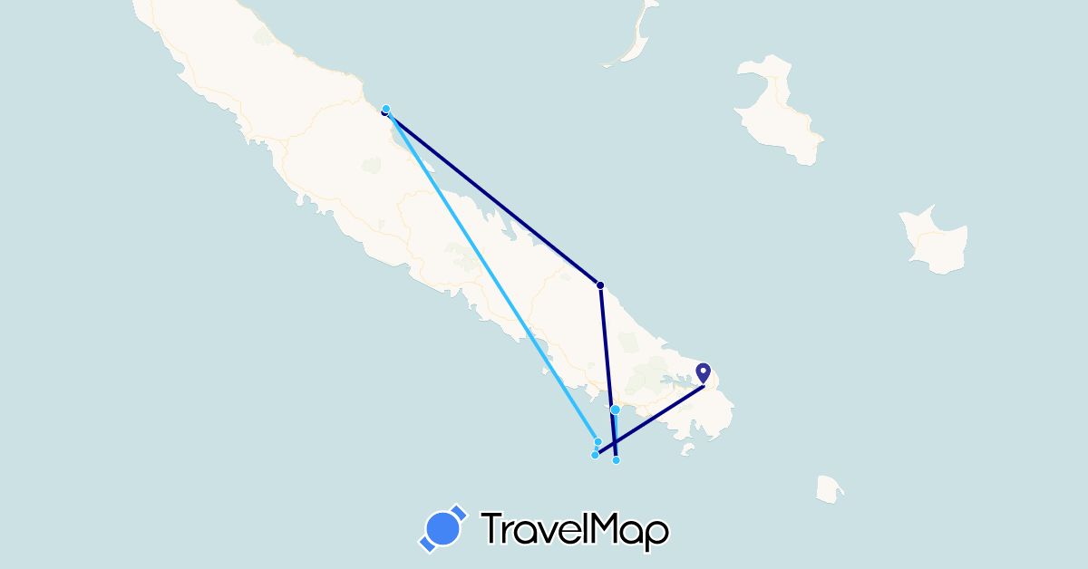 TravelMap itinerary: driving, boat in New Caledonia (Oceania)